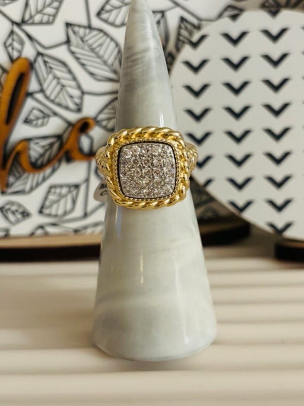 Boutique Gold and CZ Ring - Size 7